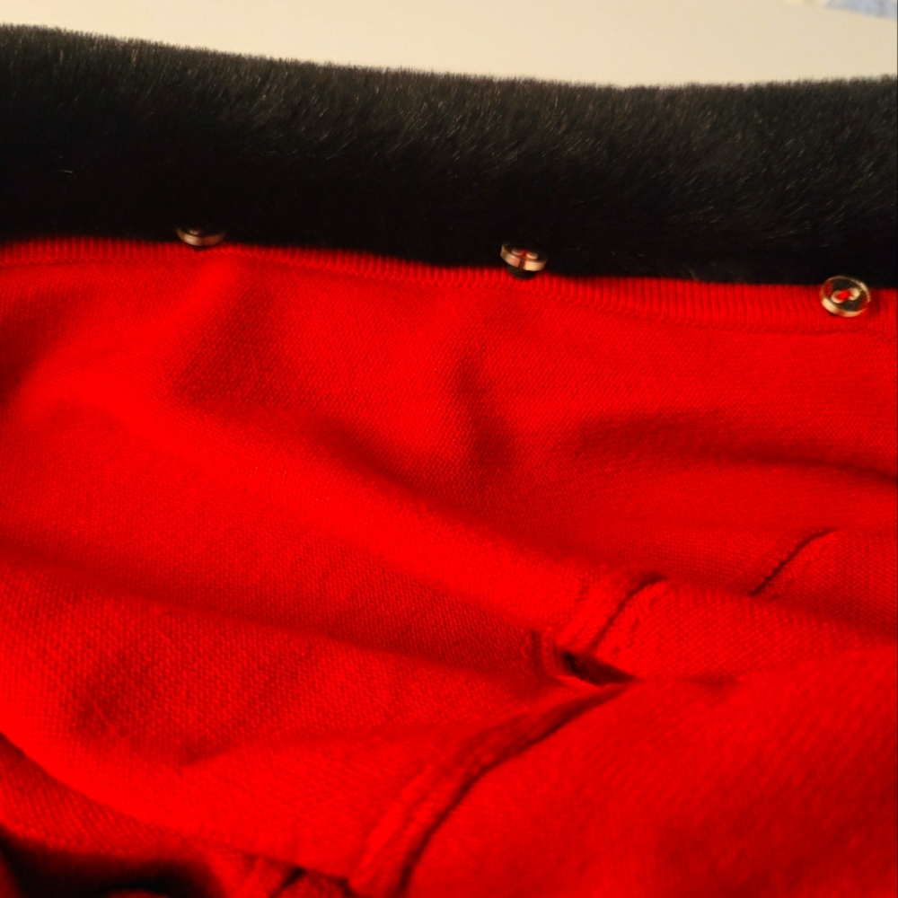 Red cardigan with button out shawl collar (faux fur), M, w tags, Ballinger Gold - Picture 4 of 4